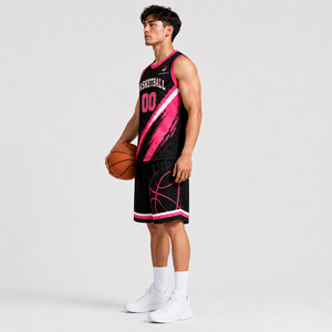 Ensemble d'uniformes de basket-ball personnalisés pour hommes, maillot sans manches et short, noir et rose, vêtements d'équipe sportive - Product Image 5