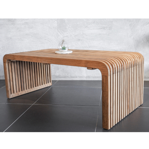 Table basse en teck massif, design à lattes, esthétique minimaliste, mobilier de salon, robuste, décoration intérieure unique - Product Image 3