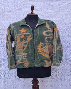 Chaquetas de Tela de Terciopelo Suave de Alta Calidad con Diseño de Bordado Hecho a Mano, Abrigo con Botones de Lino y Algodón a Juego para Mujer - Product Image 1