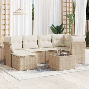 Sofa beige de jardin de rotin de PE réglé avec de la poudre-acier enduit et verre trempé - Product Image 1