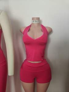 ชุดเซ็ตสองชิ้นลายเสือชีตาห์แบบย้อมสีเอซิด พร้อมโลโก้สั่งทำ สีชมพู เสื้อยืดแขนราแกลนผ้าฝ้ายสำหรับผู้หญิง และกางเกงขาสั้นลำลอง - Product Image 4