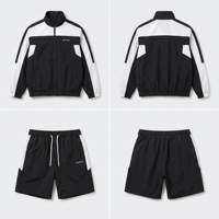 Ensemble de survêtement sportif 2 pièces pour femme, jaune et blanc, à blocs de couleur, avec short et haut à manches longues à col montant, en polyester respirant, Printemps-Été