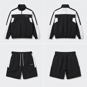 Ensemble de survêtement sportif 2 pièces pour femme, jaune et blanc, à blocs de couleur, avec short et haut à manches longues à col montant, en polyester respirant, Printemps-Été - Product Image 3