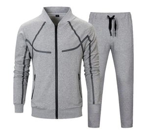 Men's Grey Tracksuit Set <b>Zip</b> <b>Up</b> <b>Jacket</b> and Drawstring Pants Casual Sportswear Winter Wear - Product Image 1