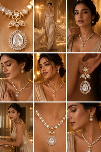 Collier et boucles d'oreilles sertis de diamants CVD cultivés en laboratoire Polki, or jaune 14 carats, bijoux de luxe certifiés, cadeau de fiançailles - Product Image 3