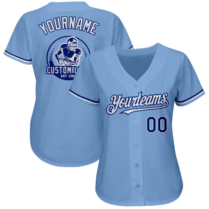 Jersey de Béisbol Azul Liso con Cuello en V para Mujer, Edición Especial, Material Poliéster, Diseños de Jersey de Equipo, Alta Calidad - Product Image 1