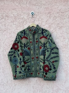Maaunique Hand Embroidered Breathable Cotton <b>Velvet</b> Floral Bomber Suzani Eco-Friendly Festival Winter Unisex <b>Jacket</b> O-Neck Full - Product Image 1