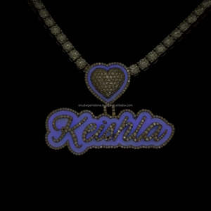 Colgante Personalizado con Letra y Nombre, Chapado en Oro, con Diamantes de Moissanita VVS Esmaltados, Plata de Ley 925, Moissanita Rosa Oscuro Helada - Product Image 5