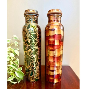 Botella de Agua de Cobre con Diseño Floral, Termo Portátil con Tapa, Estilo Oriental - Product Image 6