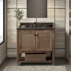 Unique Vintage 36" Dark Brown Solid Wood Classic <b>Floor</b> Mounted Single Vanity Premium <b>Bathroom</b> <b>Cabinet</b> with Vintage Charm - Product Image 1