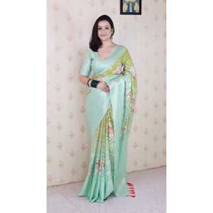 Elite Weaves Pista Soft Georgette Floral Printed Zari Woven Saree <b>Indian</b> & <b>Pakistani</b> <b>Clothing</b> 450g - Product Image 6