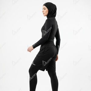 Shorts de sport 2-en-1 pour femmes musulmanes modestes, taille élastique, évacuation de l'humidité, respirant, compression, superposés, Hijabi UPF50+ - Product Image 4