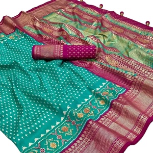 El último Sari de trabajo impreso Patola de seda pura de diseñador por Fab Zone - Product Image 1