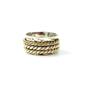 925 Sterling <b>Silver</b> Wide Band <b>Ring</b> Three-Rotating Braided Cable Fidget <b>Spinner</b> Statement Jewelry Wholesaler - Product Image 2