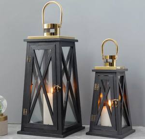 Farol Cuadrado de Madera Hecho a Mano con Tapa Metálica, Portavelas Antiguo para Decoración del Hogar, Bodas, Navidad y Pascua - Product Image 4