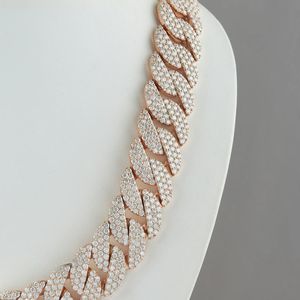 Collar llamativo chapado en oro rosa con circonita cúbica, cadena de eslabones, joyería hiphop para fiestas unisex. - Product Image 3