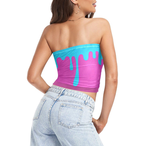 Top tube rose et bleu à sublimation, style tendance, sans bretelles, court, pour femme, prix abordable avec personnalisation OEM - Product Image 4