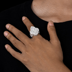 <b>Mens</b> 925 <b>Silver</b> <b>Ring</b> with Lab Grown Diamond Pear and Round Cut Stones Floral Clover Inspired Statement <b>Ring</b> - Product Image 4
