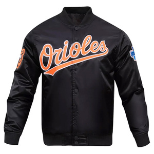 Veste universitaire personnalisée en satin orange et noir pour hommes, veste bomber d'équipe de baseball, uniforme de sport en gros, manteau de sportswear - Product Image 2