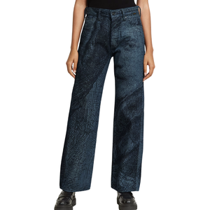 Jeans en denim rétro bleu pour femmes, coutures contrastées, coupe décontractée, abrasion douce, vente en gros - Product Image 2
