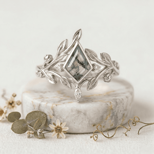 Anillo de compromiso de ágata musgosa con forma de hoja, tallado naturalmente, inspirado en enredaderas, joyería de cristal verde, pieza nupcial, suministro al por mayor OEM - Product Image 1