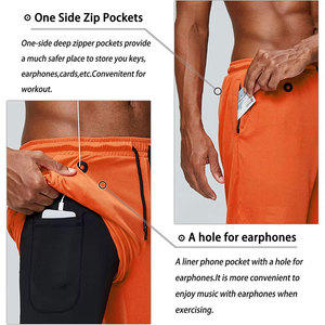 Pantalones Cortos Deportivos 2 en 1 para Hombre con Forro de Compresión Negro, Cintura Ajustable con Cordón, para Gimnasio y Running - Product Image 6