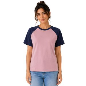 Camiseta Raglán Rosa y Azul Marino para Mujer, con Logotipo Personalizado, Cuello Redondo, Manga Corta, Poliéster y Algodón, Informal, Verano, OEM, ODM - Product Image 1