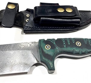 Couteau utilitaire artisanal en acier Damas, manche G10 Teal, avec étui - Product Image 2