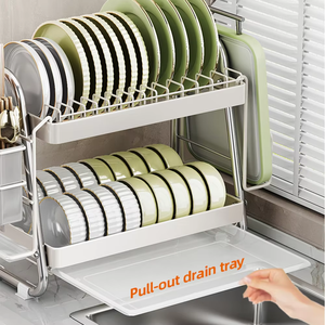 En oferta: Organizador de cocina, escurreplatos metálico con portacubiertos integrado, estructura metálica resistente y base estable. - Product Image 5