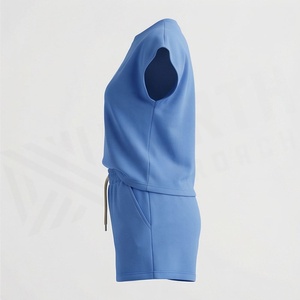 Ensemble décontracté bleu 2 pièces pour femme : T-shirt à manches courtes et short au-dessus du genou à imprimé géométrique, coupe ample, idéal printemps-été - Product Image 3