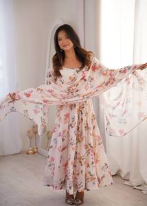 Robe Anarkali à imprimé floral pour femmes, robe et pantalon spéciaux avec dupatta - Product Image 4