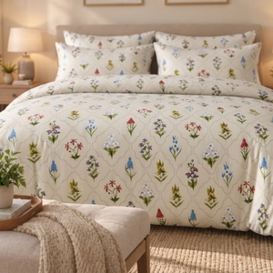 Drap plat en coton imprimé floral classique, couleur terre cuite, 100% coton, T 180 - Product Image 3