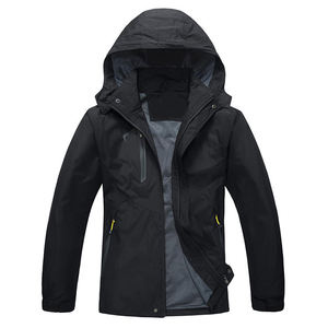 Unisex Waterproof Windproof Soft Shell <b>Jacket</b> with Zipper Pockets Outdoor Hiking Wear Winter Regular Fit <b>Black</b> Color Blocked - Product Image 1