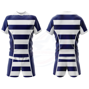 Derniers modèles de tenues de rugby de qualité supérieure, 100% polyester, coupe courte, séchage rapide, respirant, couleur personnalisée, service OEM en ligne - Product Image 1