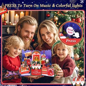 Carte de Noël 3D pop-up faite à la main avec musique et lumières, design maison d'elfe, cadeau de Noël pour femme - Product Image 1