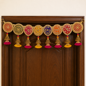 Traditional Indian Door Toran With Embroidered Round Panels And Colorful Tassels For Festive Home Entryway Decor - Product Image 6