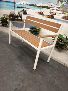 Patio <b>Bench</b> Chair <b>Set</b> Coffee <b>Table</b> Outdoor Waterproof Durable Metal + PS Slat Modern Eco-Friendly 3-Seater Farmhouse School Park - Product Image 5
