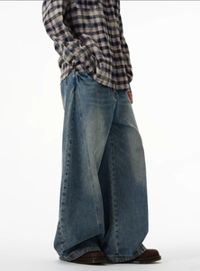 Pantalones Cargo Casuales de Cintura Alta, Pierna Ancha, Transpirables, con Bordado, en Mezclilla Oscura, 100% Algodón, Lavado Ácido, Ligeros, para Mujeres y Parejas - Product Image 4