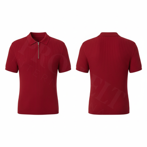Polo en polyester côtelé 100 %, doux, confortable, uni, avec fermeture éclair, pour hommes, vente en gros, prix bas. - Product Image 6