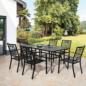 Tavolo da bistrot rettangolare a doghe in metallo da esterno con foro per ombrellone elegante da giardino - Product Image 3