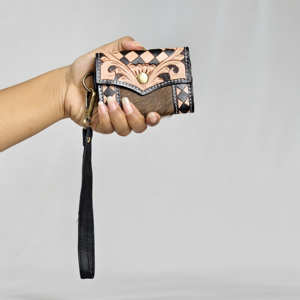 Nouveau porte-monnaie en cuir de vachette fait main de style occidental personnalisé, motif à carreaux, mini portefeuille, porte-cartes de crédit pour femmes - Product Image 2