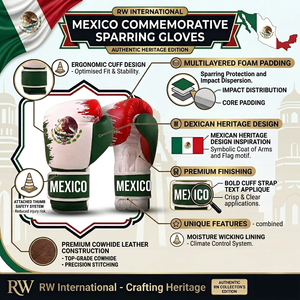 Guantes de Boxeo de Cuero con la Bandera de México, Cuero Vacuno, Cierre Ajustable con Gancho y Bucle, Transpirables, Ligeros, Unisex - Product Image 3