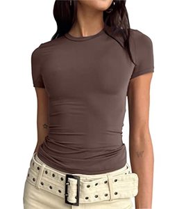 เสื้อยืดแขนสั้นทรงเข้ารูปสำหรับผู้หญิง ผ้าฝ้ายออร์แกนิค ปักโลโก้ได้ตามต้องการ เสื้อพื้นฐาน - Product Image 2