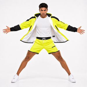 Ensemble de survêtement pour homme personnalisé, veste coupe-vent et short en polyester imperméable et réfléchissant, coupe-vent avant, vêtements de sport, jogging - Product Image 1