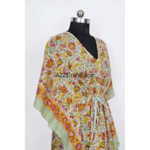 Nuevo Vestido Kaftán de Tela de Algodón Ecológica Hecho a Mano, Estilo Bohemio, Transpirable, con Estampado a Bloque, Kimono Largo - Product Image 5