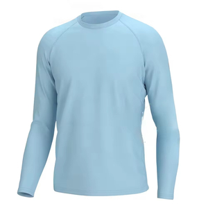เสื้อเชิ้ตตกปลาแขนยาวสีน้ำเงินล้วนสำหรับผู้ชาย โลโก้ด้านหน้า ป้องกันรังสียูวี UPF 50 แห้งเร็ว ระบายอากาศได้ดี เนื้อผ้านุ่ม โพลีเอสเตอร์ แบบสวมหัว - Product Image 1