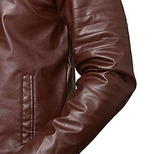 Blouson moto à capuche en cuir PU marron pour homme, col rond, fermeture éclair, manches régulières, couleur unie, streetwear, séchage rapide, respirant - Product Image 3