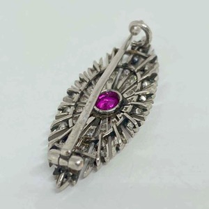 Circa 1890's Art Deco Brooch <b>Cushion</b> & <b>Round</b> Moissanite Stone Retro Brooch Antique Ruby Vintage Inspire Brooch Two Tone Gold - Product Image 2