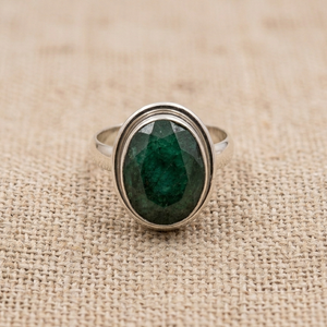 Green <b>Emerald</b> Gemstone <b>Ring</b> Pure 925 Sterling <b>Silver</b> Rose Gold & Yellow Gold Plated Oval Statement Handmade Statement Jewelry - Product Image 4