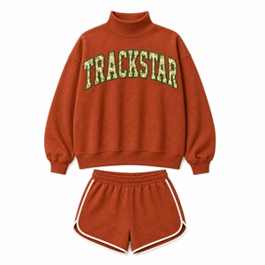 Trackstar Logo <b>Women's</b> Casual Pullover Sweatshirt <b>Shorts</b> Outfit Model TS-SET-043 - Product Image 1